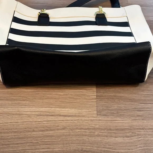 Betsey Johnson Cream and Black Striped Tote with Palm Tree Accents - Picture 4 of 6